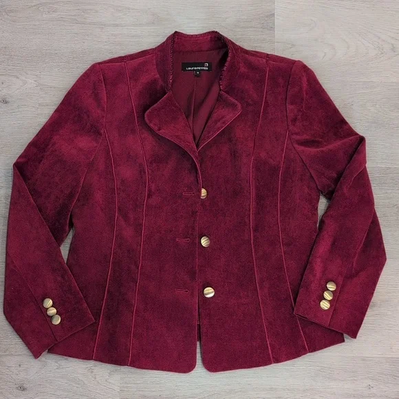 Laura Petites Burgundy Velvet Women's Blazer Size 12 - Picture 3 of 13